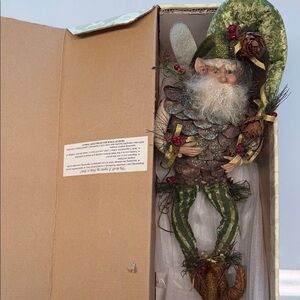 Mark Roberts Pine Cone Fairy Figurine with Green Hat.  Collectible